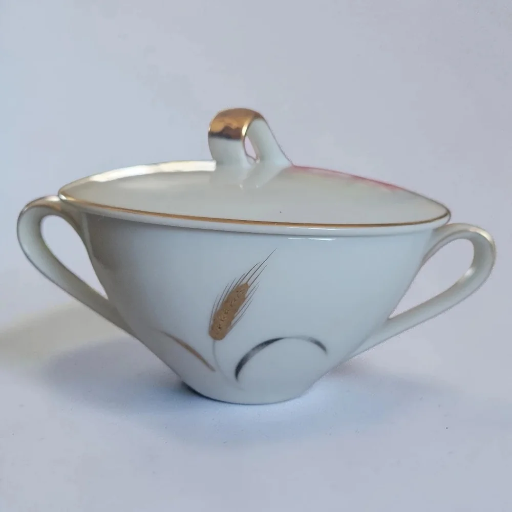 Vtg CTSI Eternal Harvest Collection Two Handled Sugar Bowl W/ Lid Gold Silver